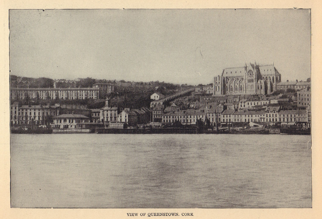 View of Queenstown, Cork. Ireland 1905 old antique vintage print picture