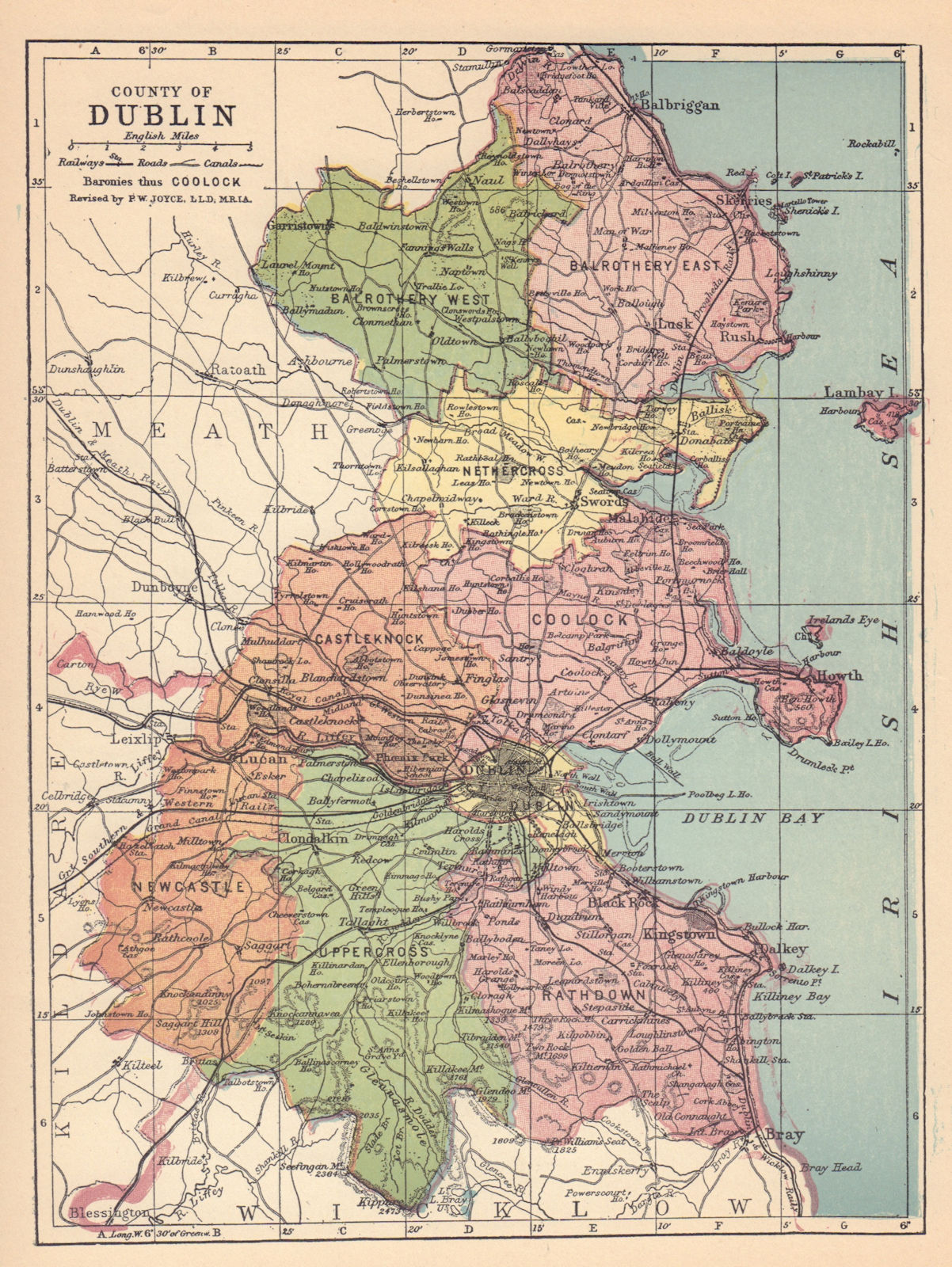 Associate Product COUNTY DUBLIN antique map. Leinster. Ireland. JOYCE 1905 old chart