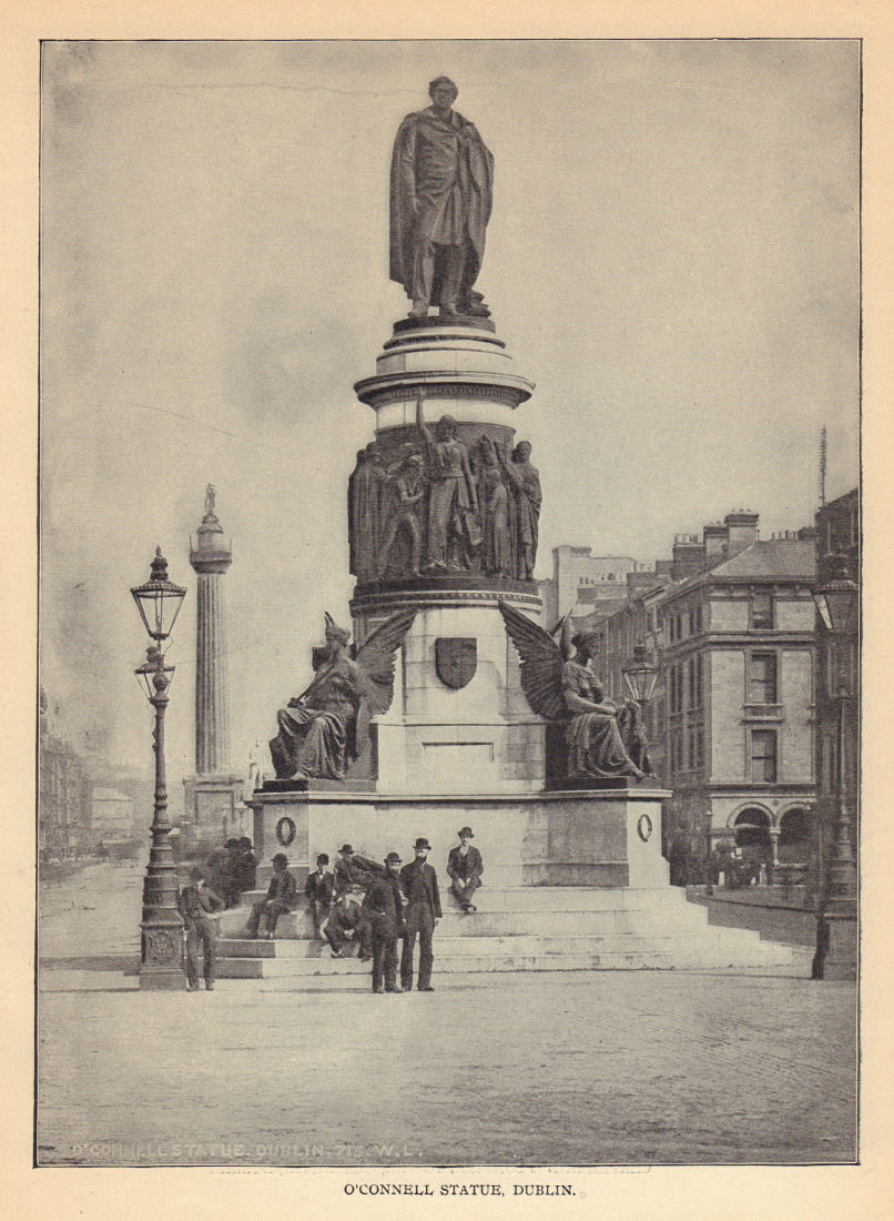 O'Connell Statue, Dublin. Ireland 1905 old antique vintage print picture