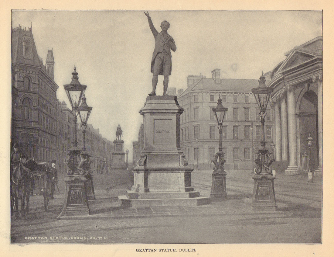 Grattan Statue, Dublin. Ireland 1905 old antique vintage print picture