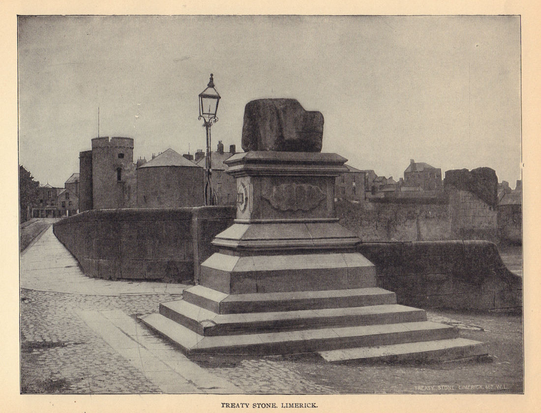 Treaty Stone, Limerick. Ireland 1905 old antique vintage print picture