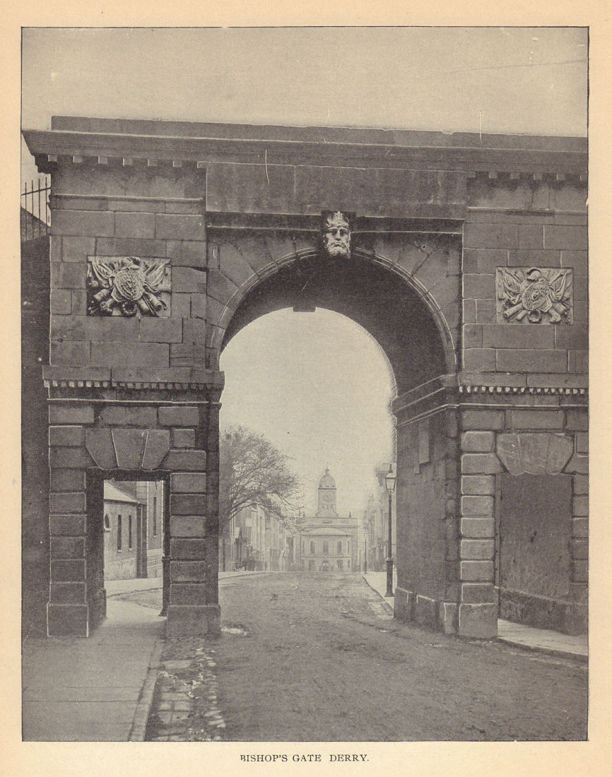 Bishop's Gate, Derry. Ireland 1905 old antique vintage print picture