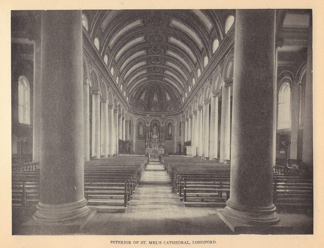 Interior of St. Mel's Cathedral, Longford. Ireland 1905 old antique print