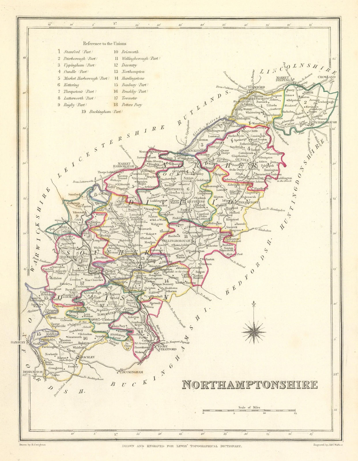 Associate Product Antique county map of NORTHAMPTONSHIRE by Creighton & Walker for Lewis c1840