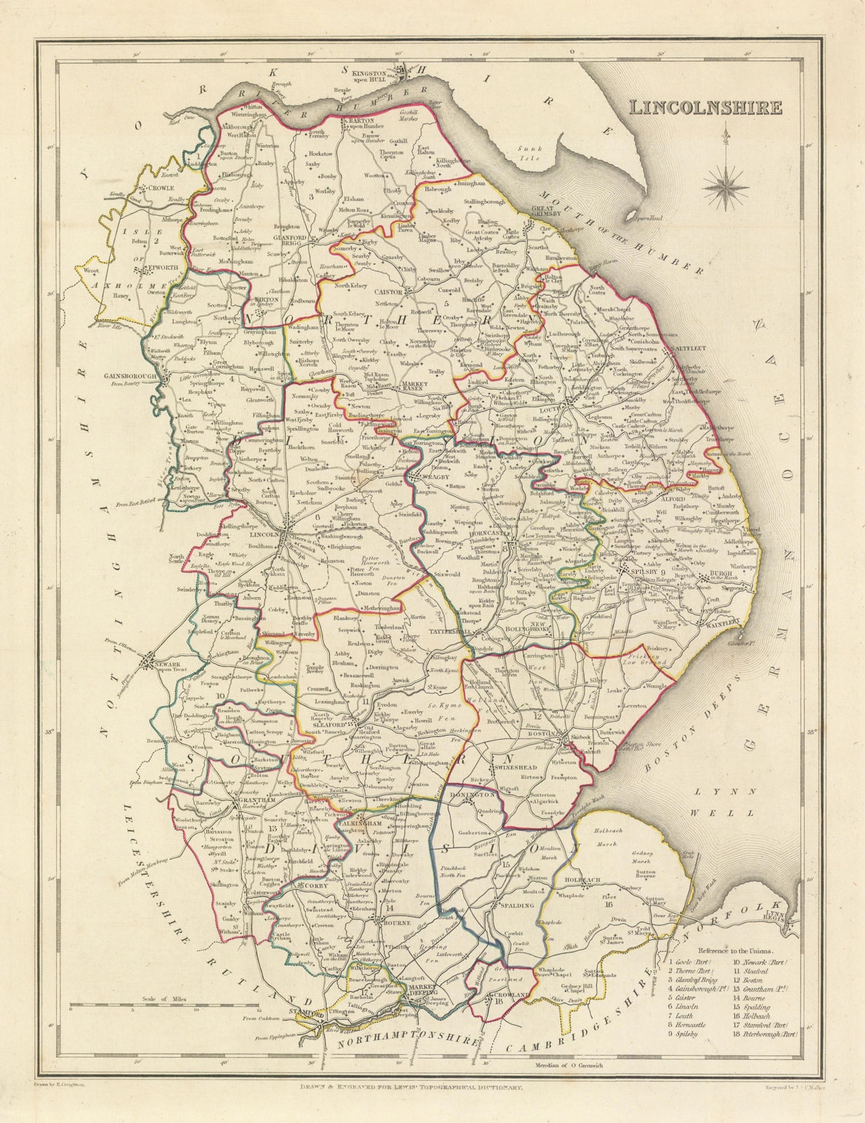 Antique county map of LINCOLNSHIRE by Creighton & Walker for Lewis c1840