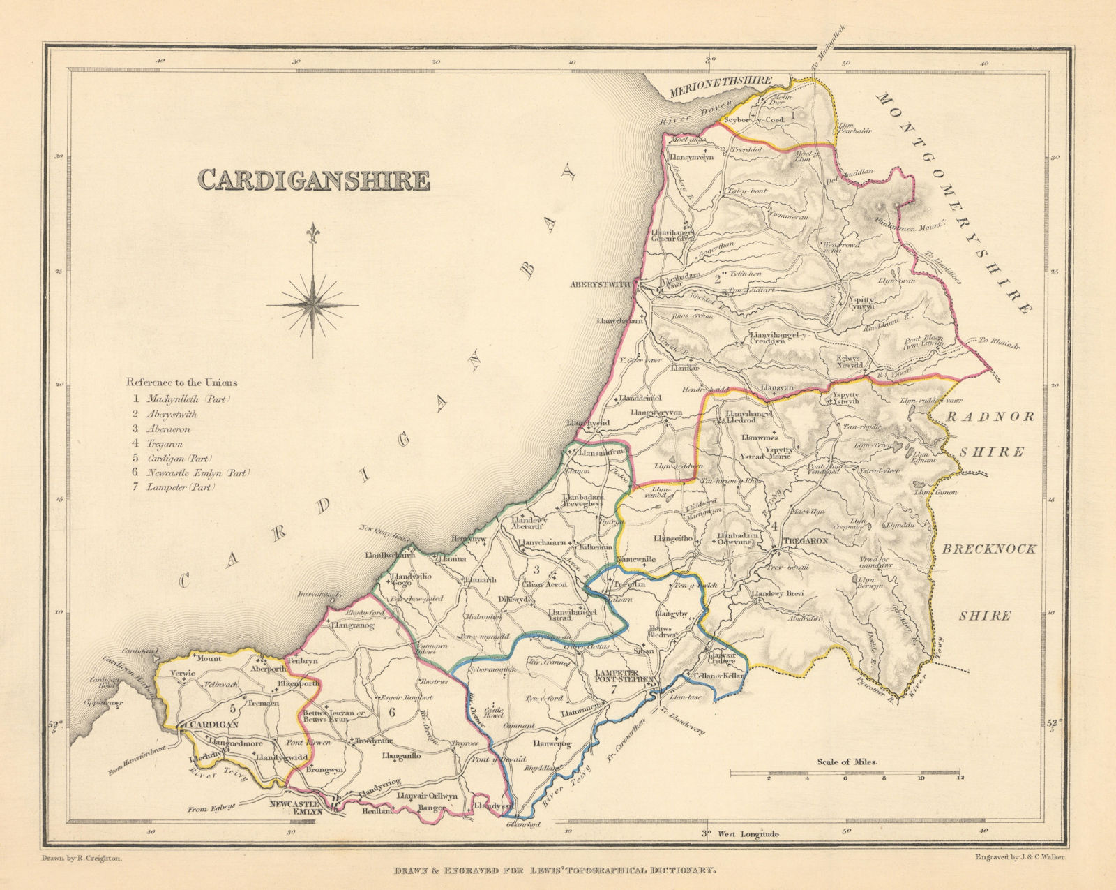 Associate Product Antique county map of CARDIGANSHIRE by Creighton & Walker for Lewis c1840