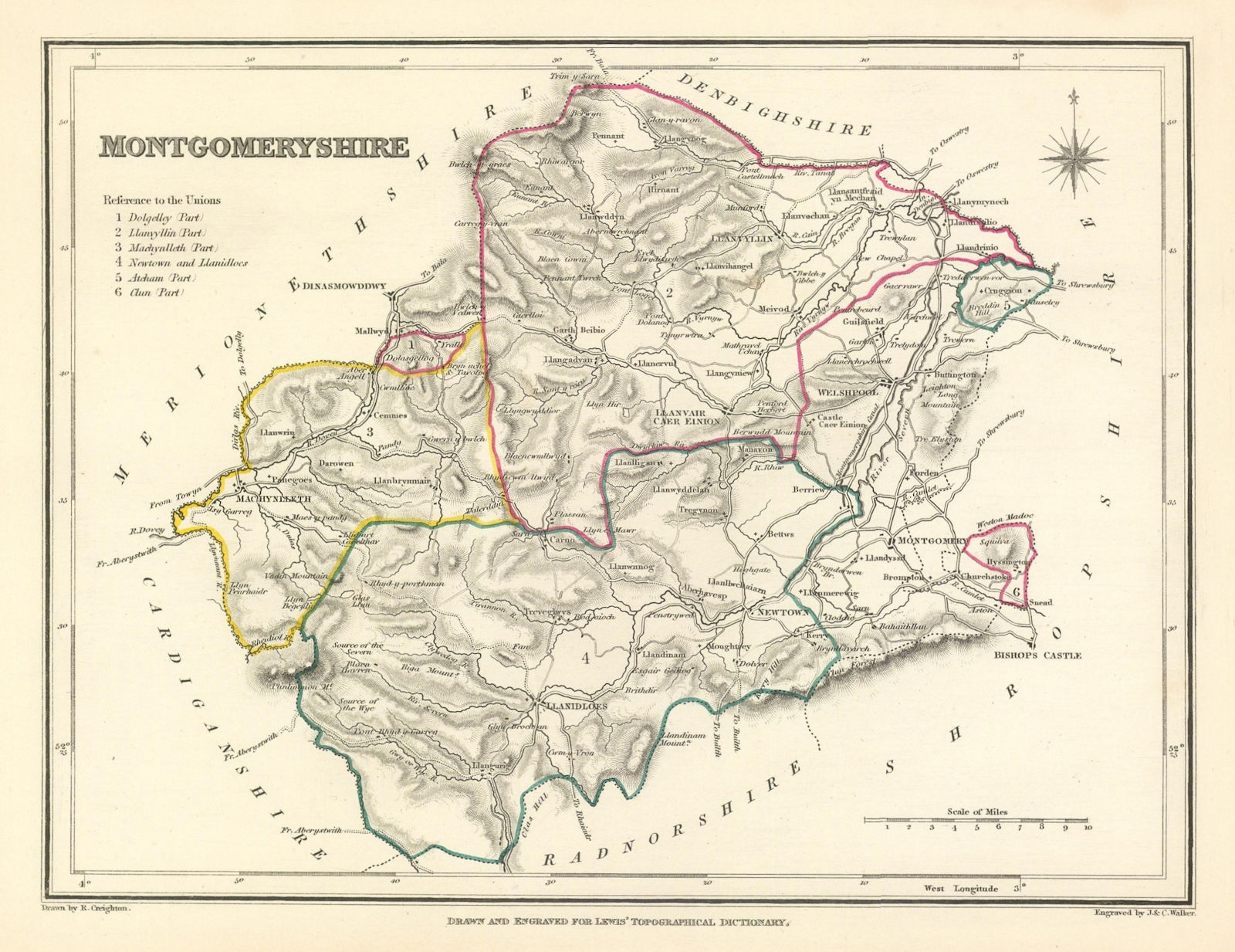 Antique county map of MONTGOMERYSHIRE by Creighton & Walker for Lewis c1840