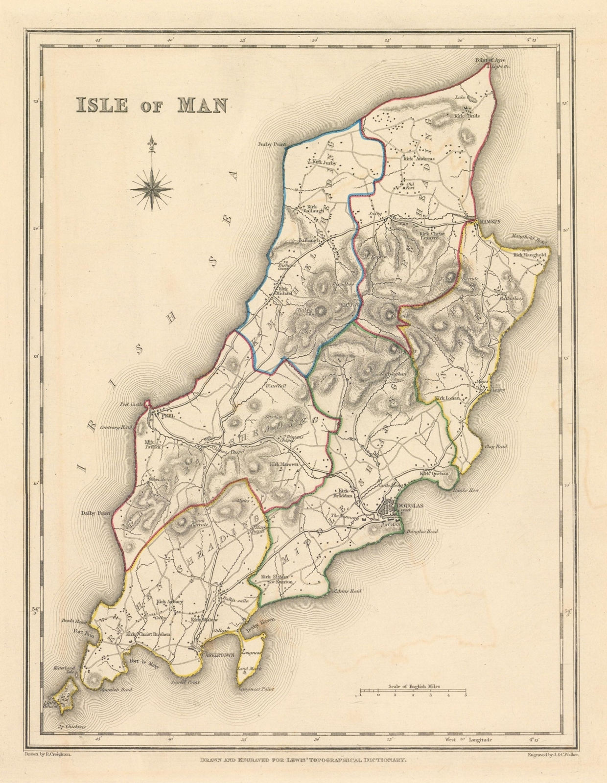 Associate Product Antique map of the ISLE OF MAN by Creighton & Walker for Lewis c1840 old