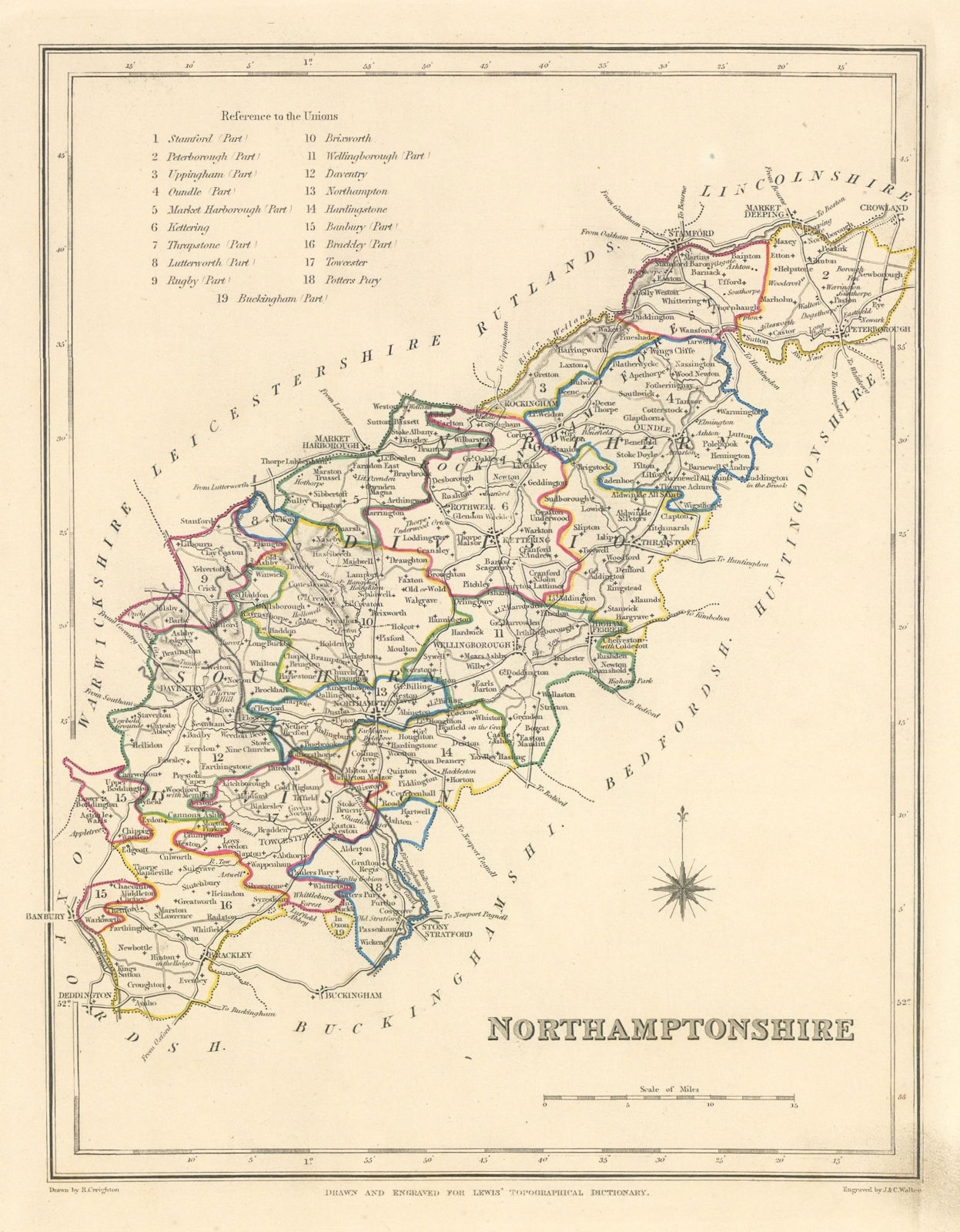 Antique county map of NORTHAMPTONSHIRE by Creighton & Walker for Lewis c1840