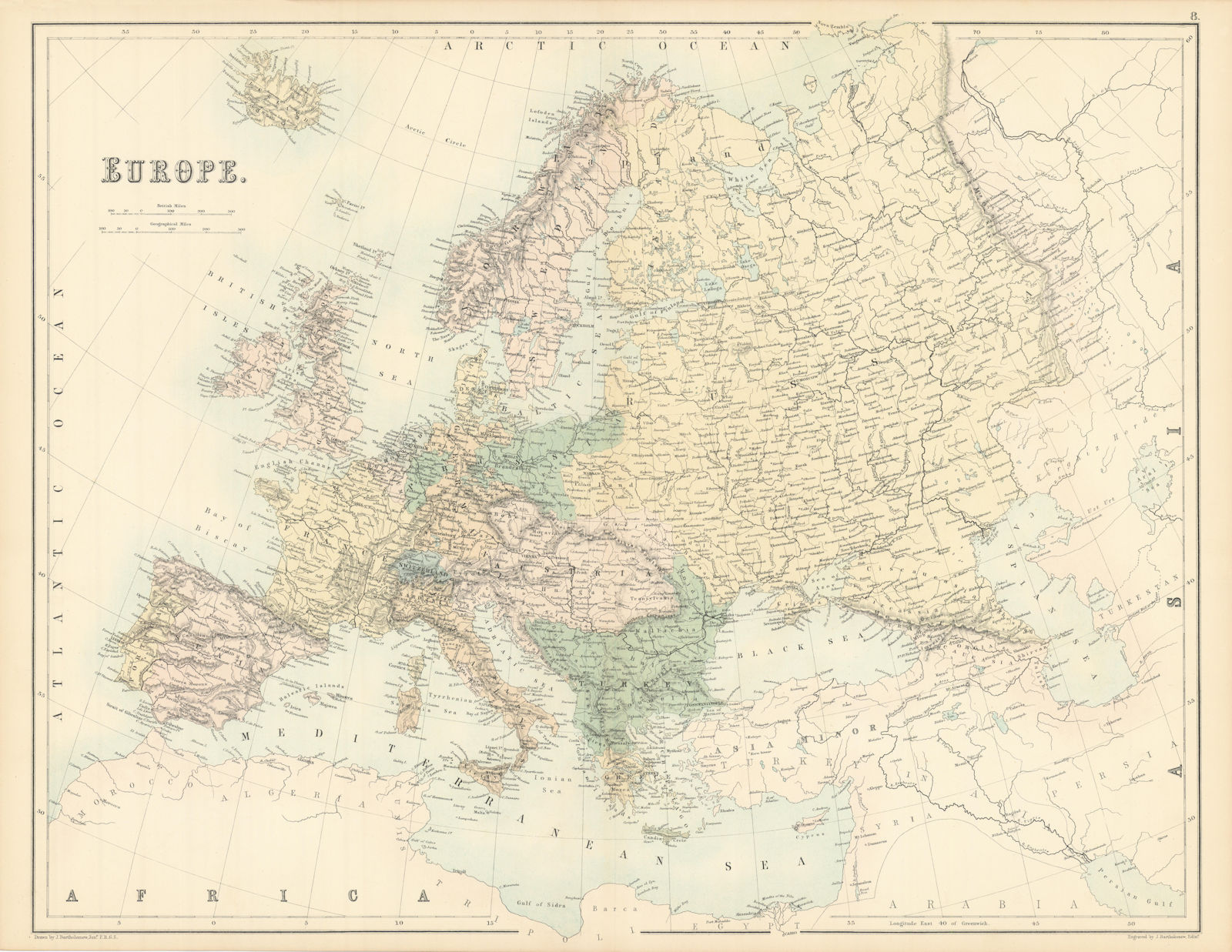 Europe. Austria Prussia Ottoman Russian Empires BARTHOLOMEW 1862 old map