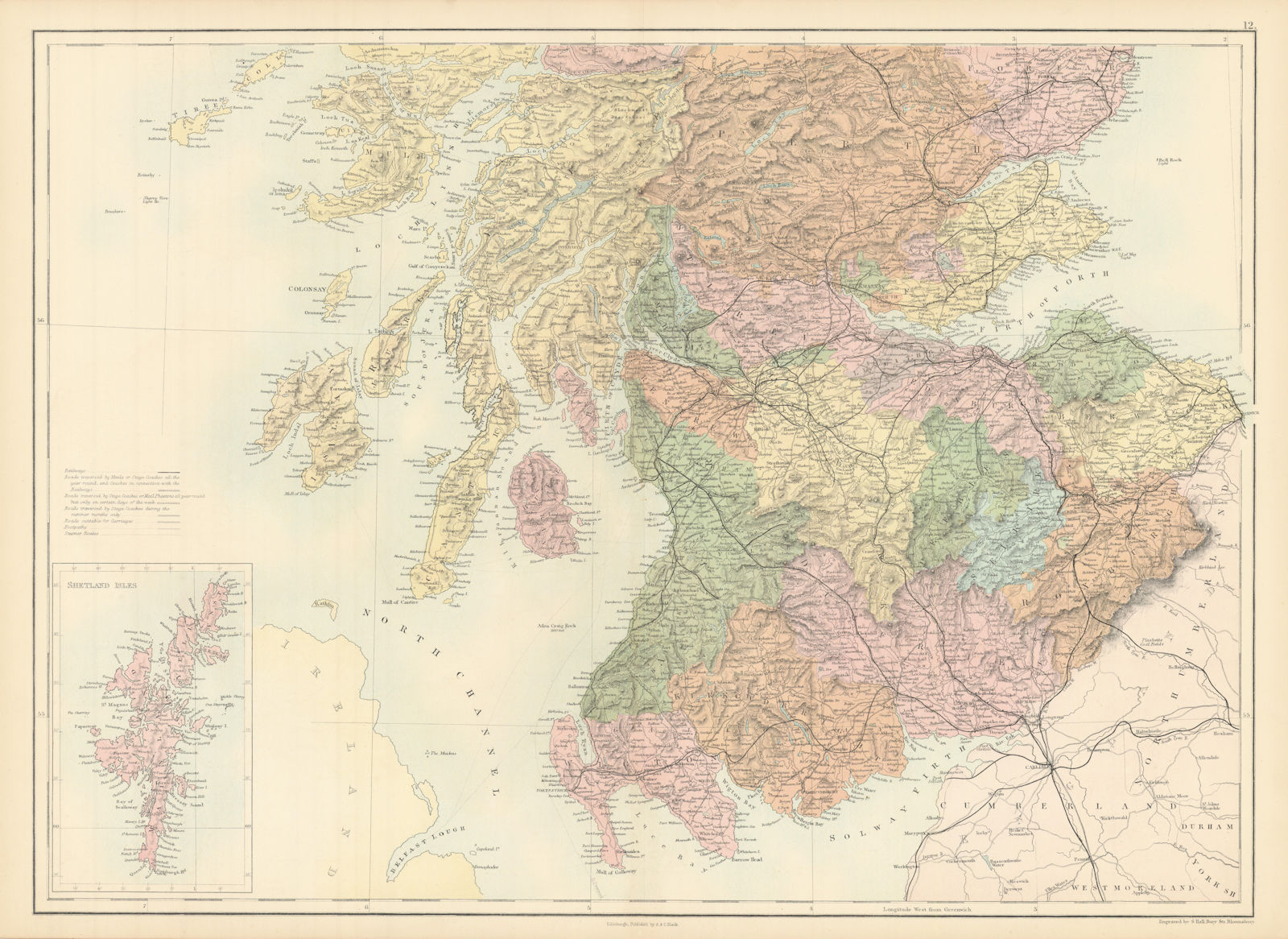 Associate Product Scotland. South sheet. Central & southern. Railways. SIDNEY HALL 1862 old map