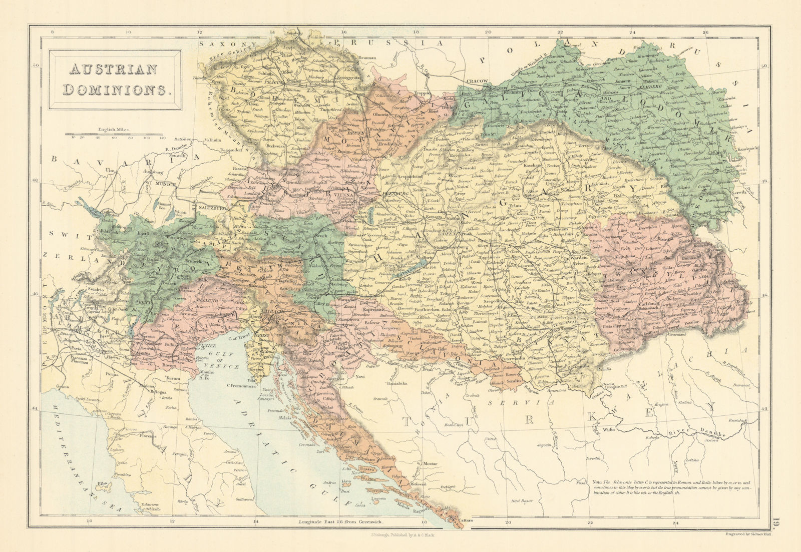 Associate Product Austrian Dominions by SIDNEY HALL. Hungary Croatia Lombardy Czechia &c 1862 map