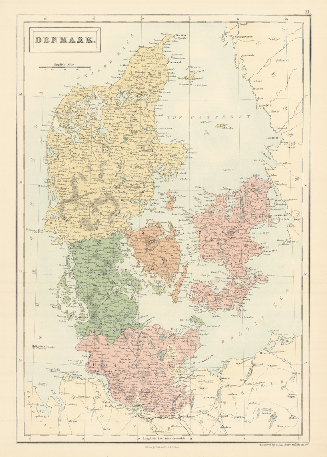 Associate Product Denmark, including Schleswig/Sleswick & Holstein. SIDNEY HALL 1862 old map