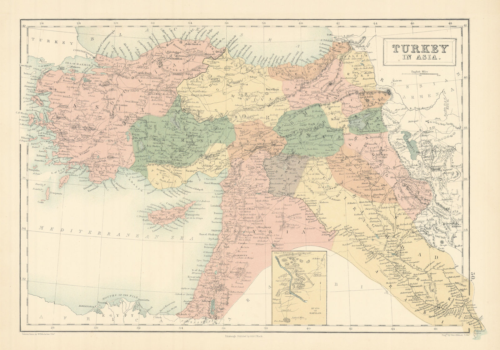 Turkey in Asia. Ruins of Babylon. Levant Iraq Palestine. GEORGE AIKMAN 1862 map