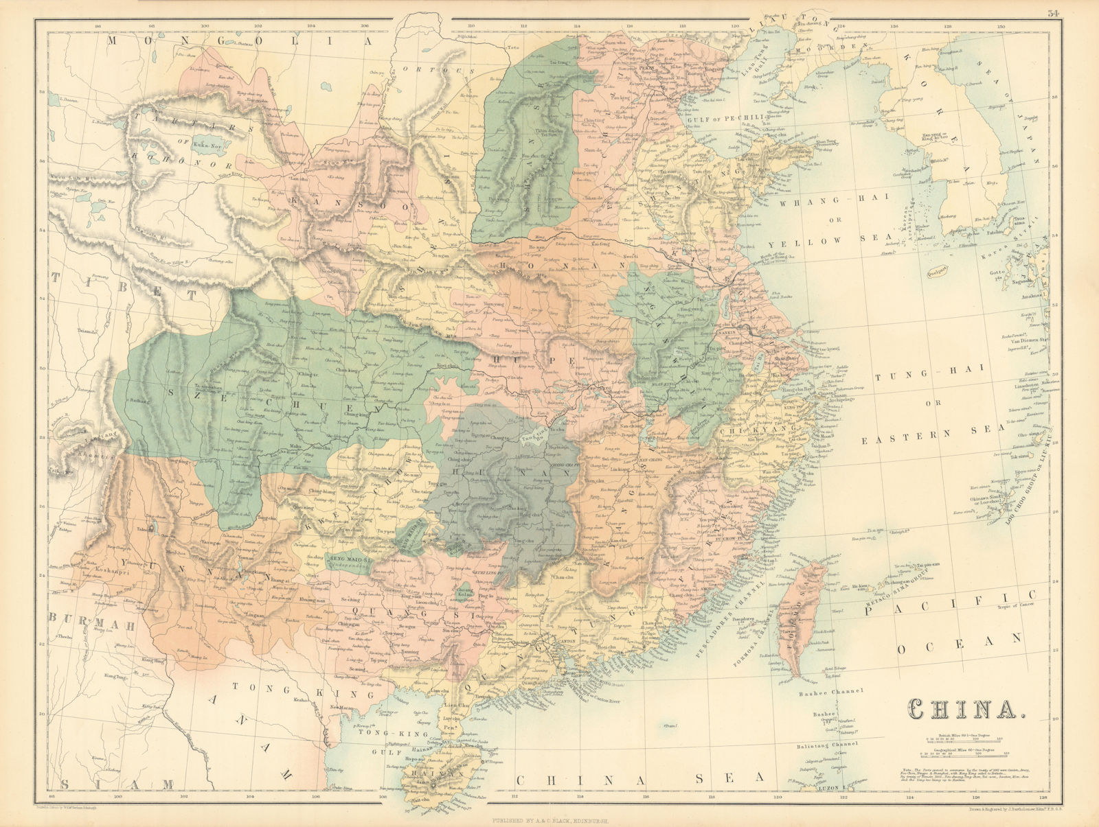 China in provinces. Independent Seng Maio Si. BARTHOLOMEW 1862 old antique map