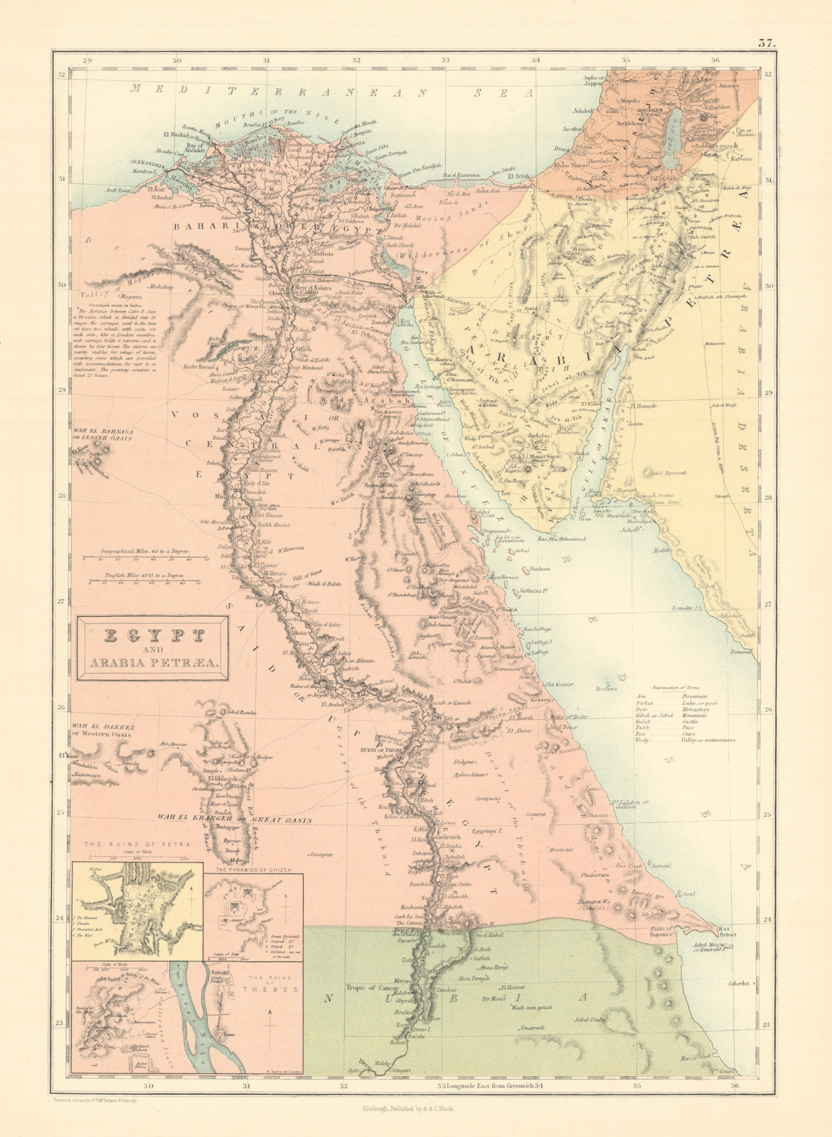 Associate Product Egypt & Arabia Petraea. Nile Valley Inset Petra Giza Thebes BARTHOLOMEW 1862 map