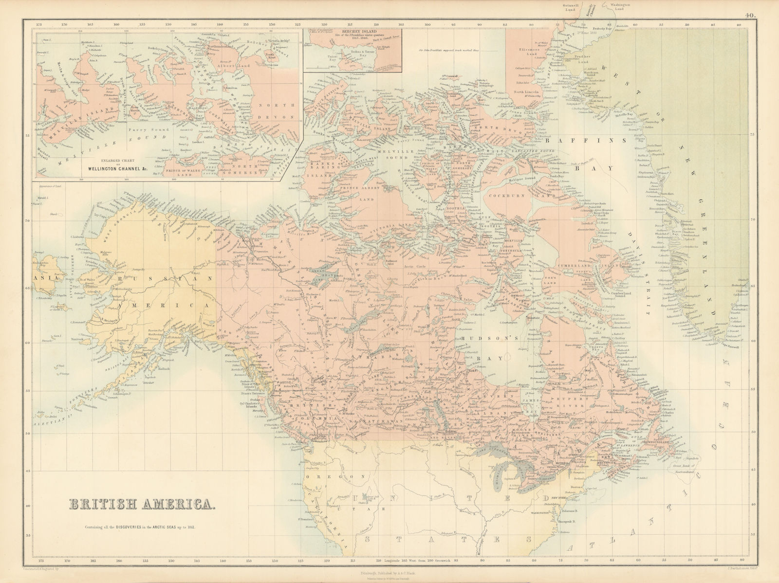 Associate Product British America. Canada. Arctic discoveries to 1861. Russian Alaska 1862 map