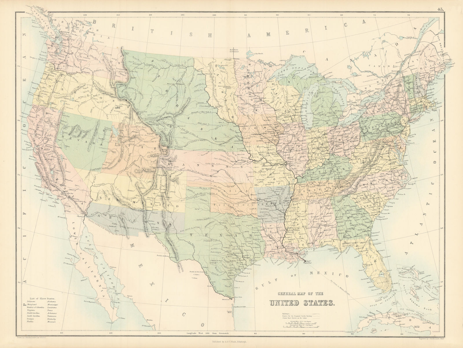 USA. Oregon Arizona Utah Washington NM Nebraska Kansas Territories 1862 map