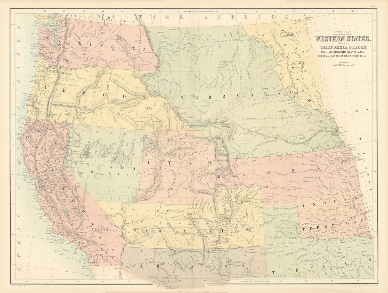 USA West. Oregon Utah Washington New Mexico Nebraska Kansas Territories 1862 map