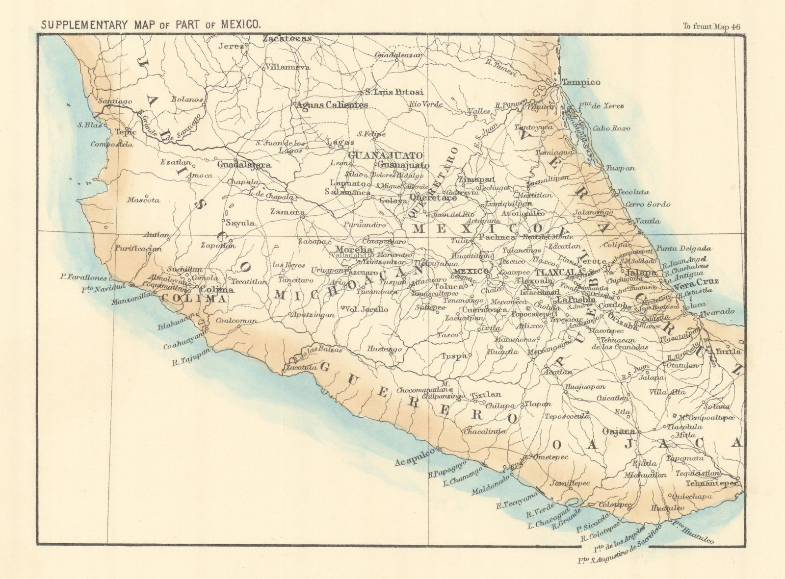 Associate Product Supplementary Map of part of Mexico. Central Mexico 1862 old antique chart