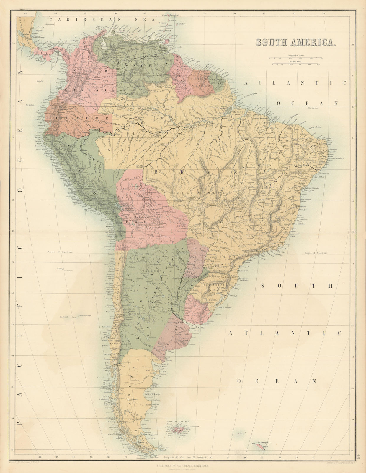 South America. Bolivia w/ Litoral pre War of the Pacific. BARTHOLOMEW 1862 map