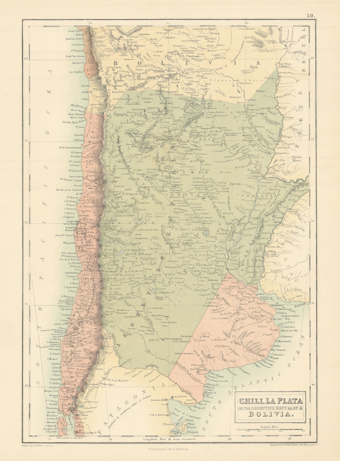 Chili Argentine Republic Bolivia w/ Litoral Chile Argentina BARTHOLOMEW 1862 map