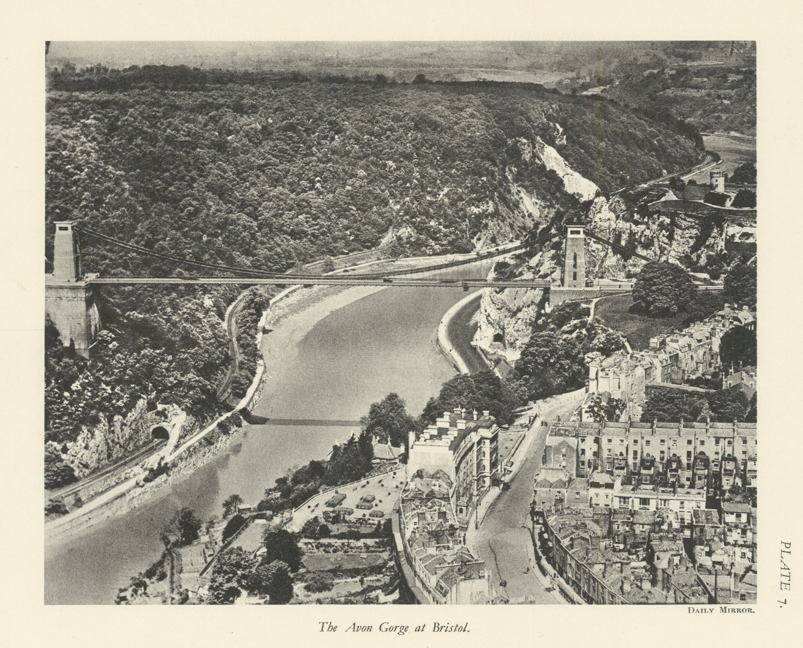 The Avon Gorge at Bristol. Clifton Suspension Bridge. Sion Hill 1930 old print