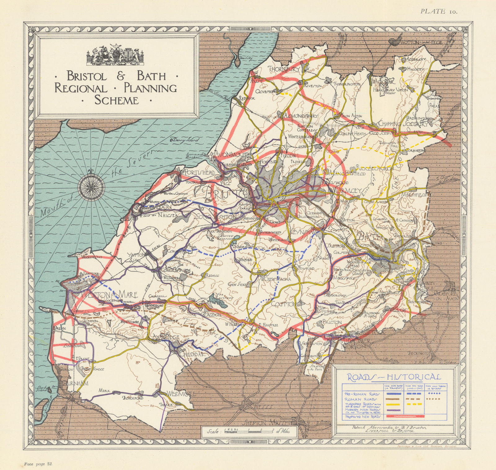 Historical Roads Roman Turnpike. Bristol & Bath Region Plan ABERCROMBIE 1930 map