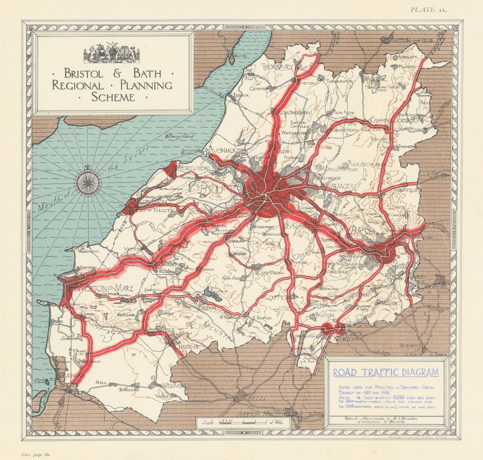 Road Traffic volume diagram. Bristol & Bath Regional Plan. ABERCROMBIE 1930 map