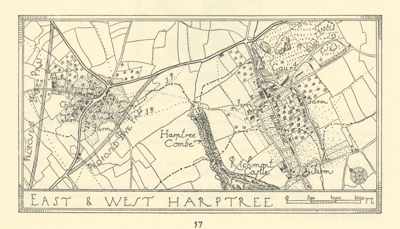 East & West Harptree town plan by Patrick Abercrombie. Somerset Mendips 1930 map