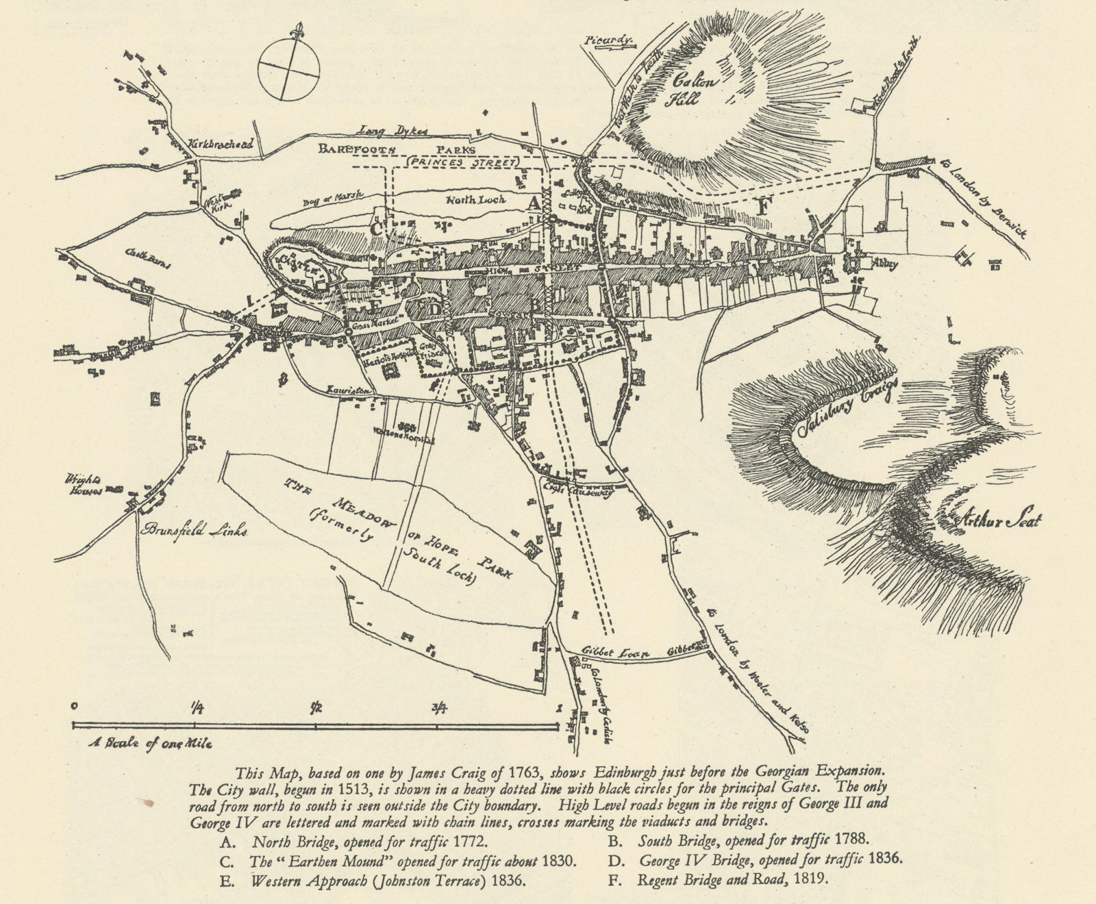 Associate Product Sketch map of Pre-Georgian Edinburgh after James Craig's 1763 map 1949 old