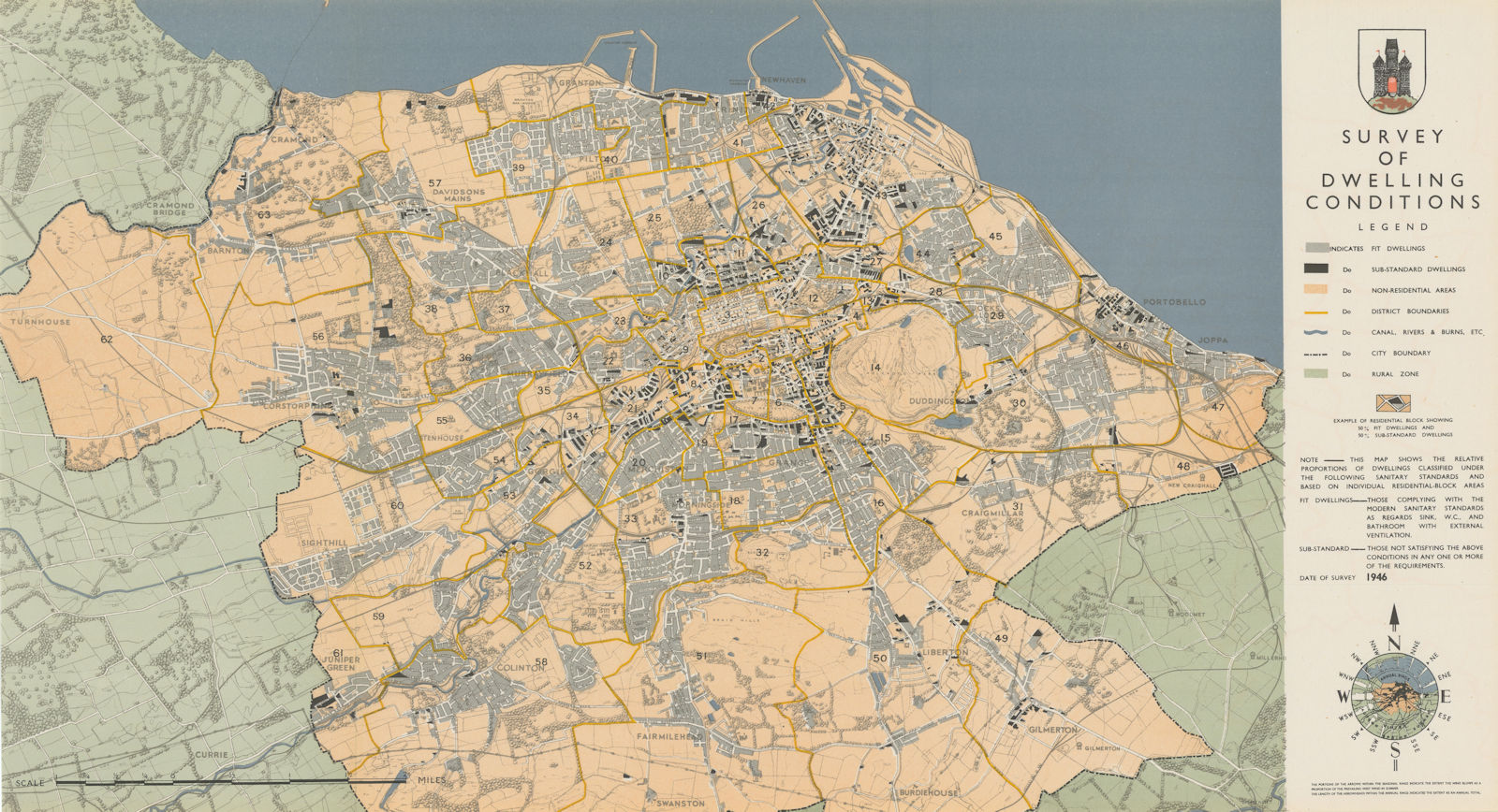 EDINBURGH. Survey of Dwelling Conditions. PATRICK ABERCROMBIE 1949 old map