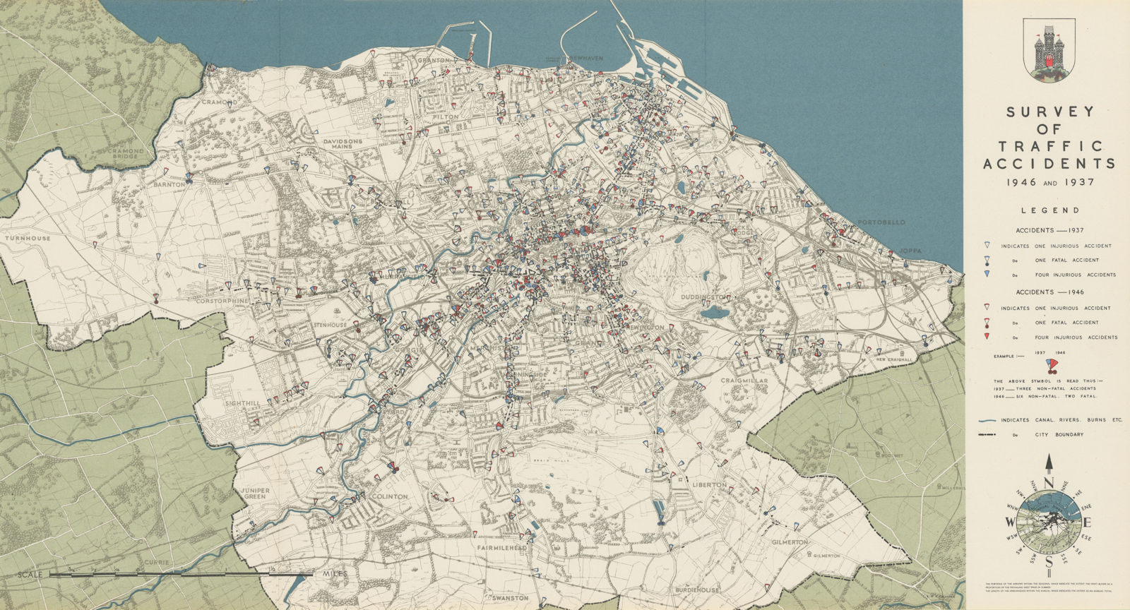 EDINBURGH. Survey of Road Traffic Accidents 1946 and 1937. ABERCROMBIE 1949 map