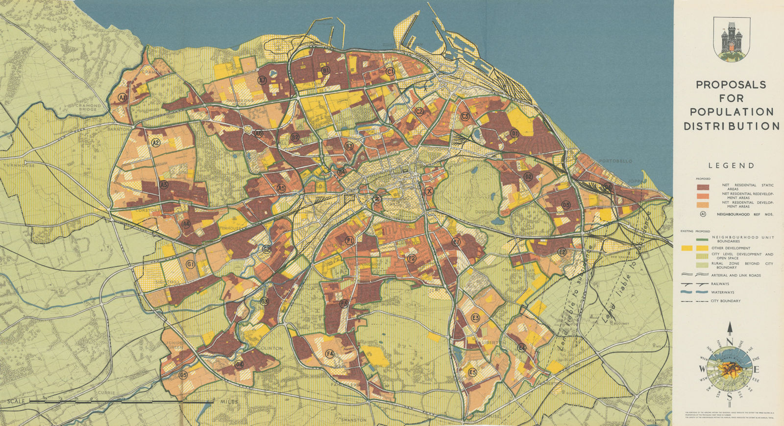 EDINBURGH. Proposals for Population Distribution. PATRICK ABERCROMBIE 1949 map