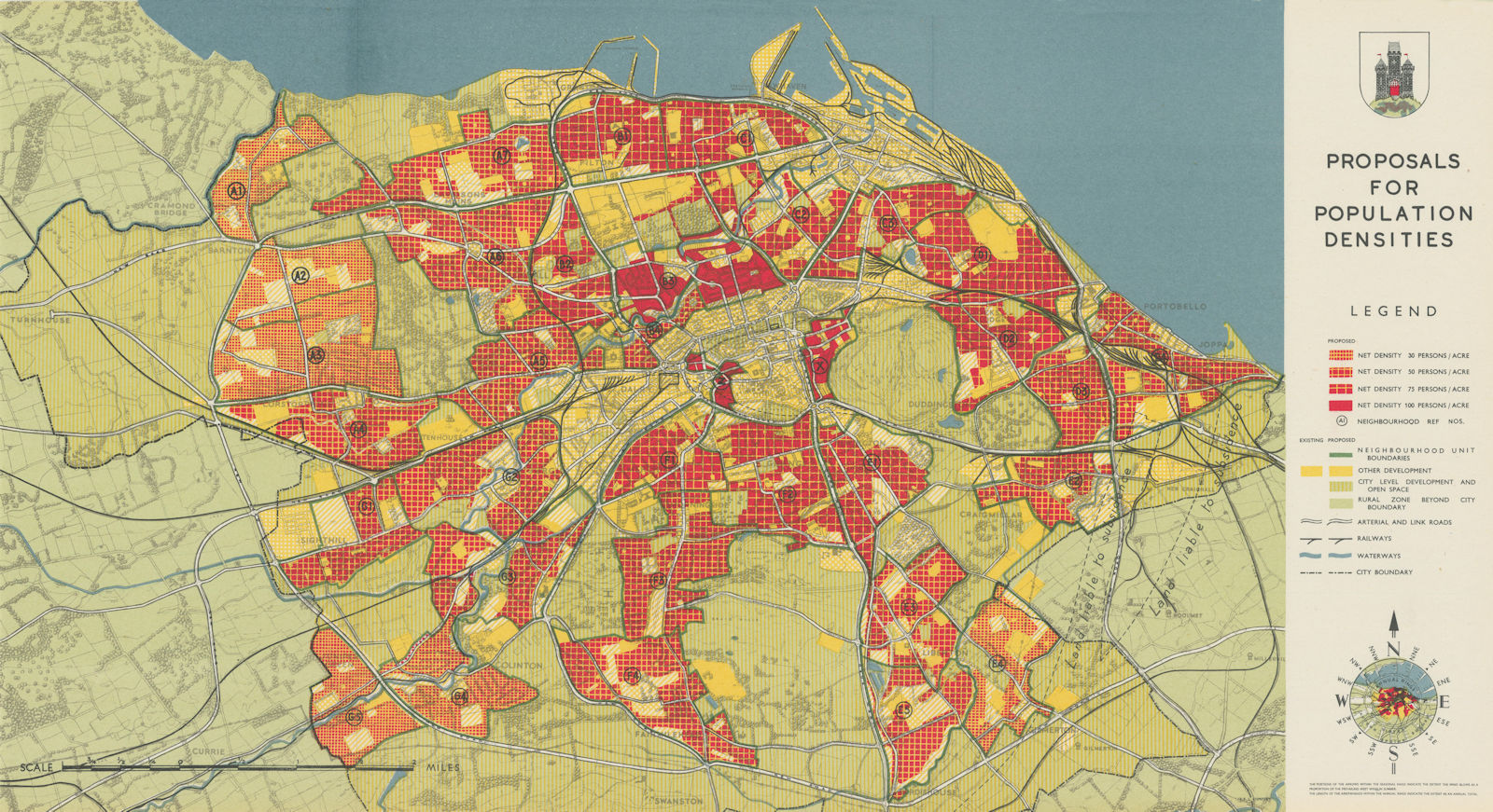 EDINBURGH. Proposals for Population Densities. PATRICK ABERCROMBIE 1949 map