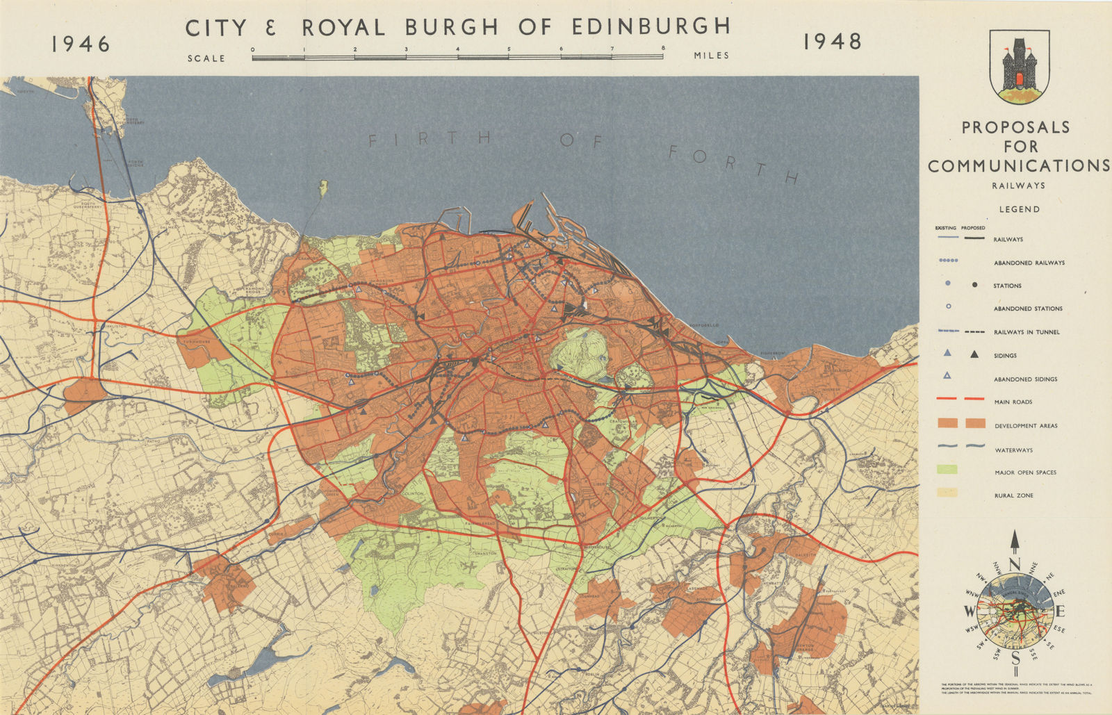 EDINBURGH. Proposals for Communications - Railways. ABERCROMBIE 1949 old map