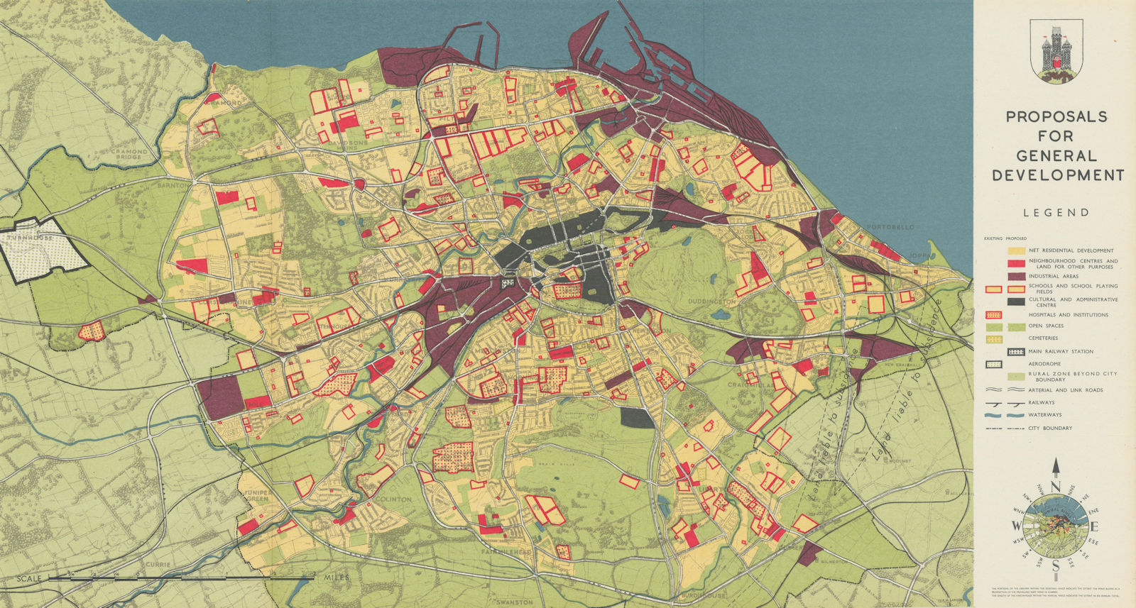 EDINBURGH. Proposals for General Development. PATRICK ABERCROMBIE 1949 old map