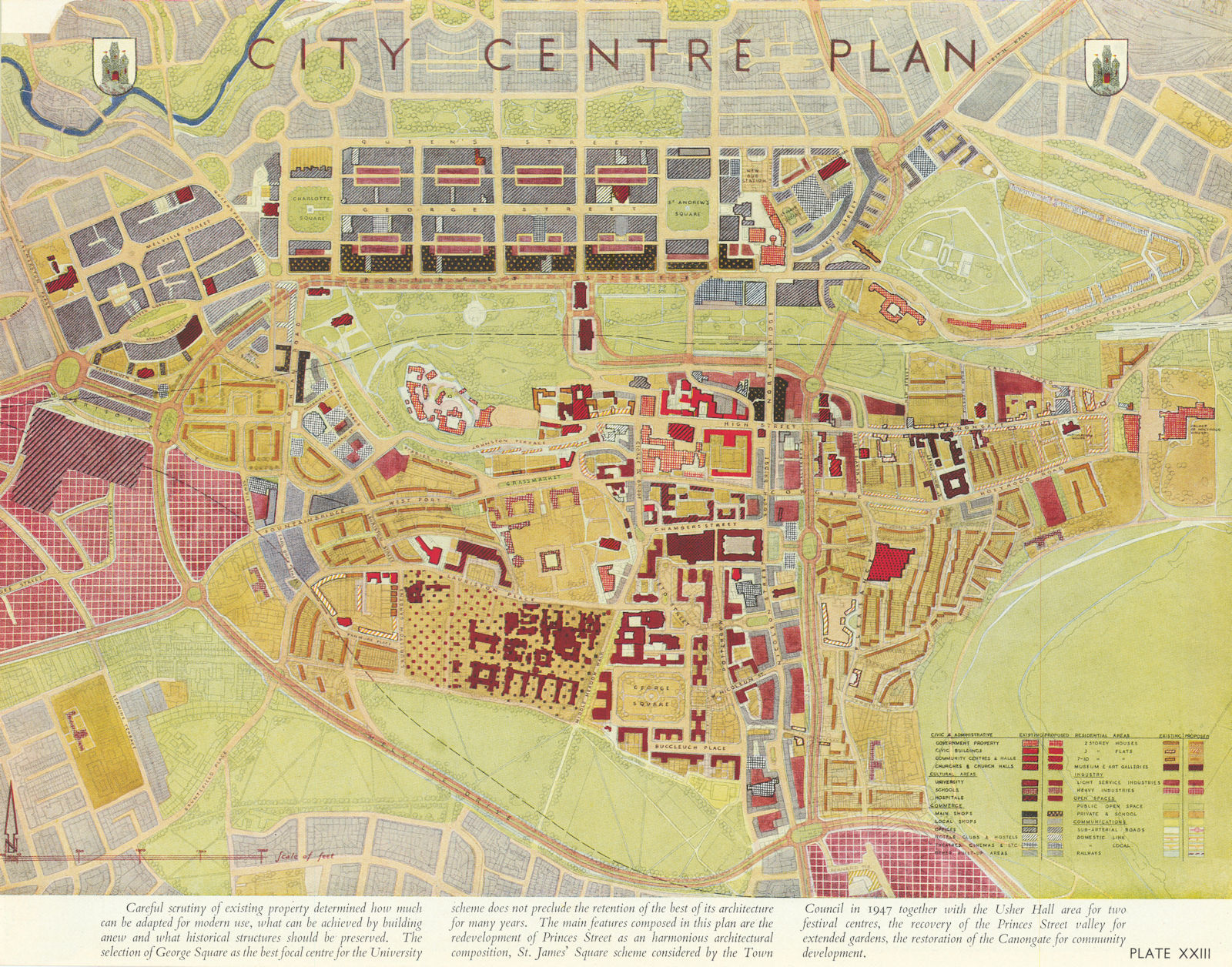 EDINBURGH City Centre Plan by Patrick PATRICK ABERCROMBIE 1949 old vintage map