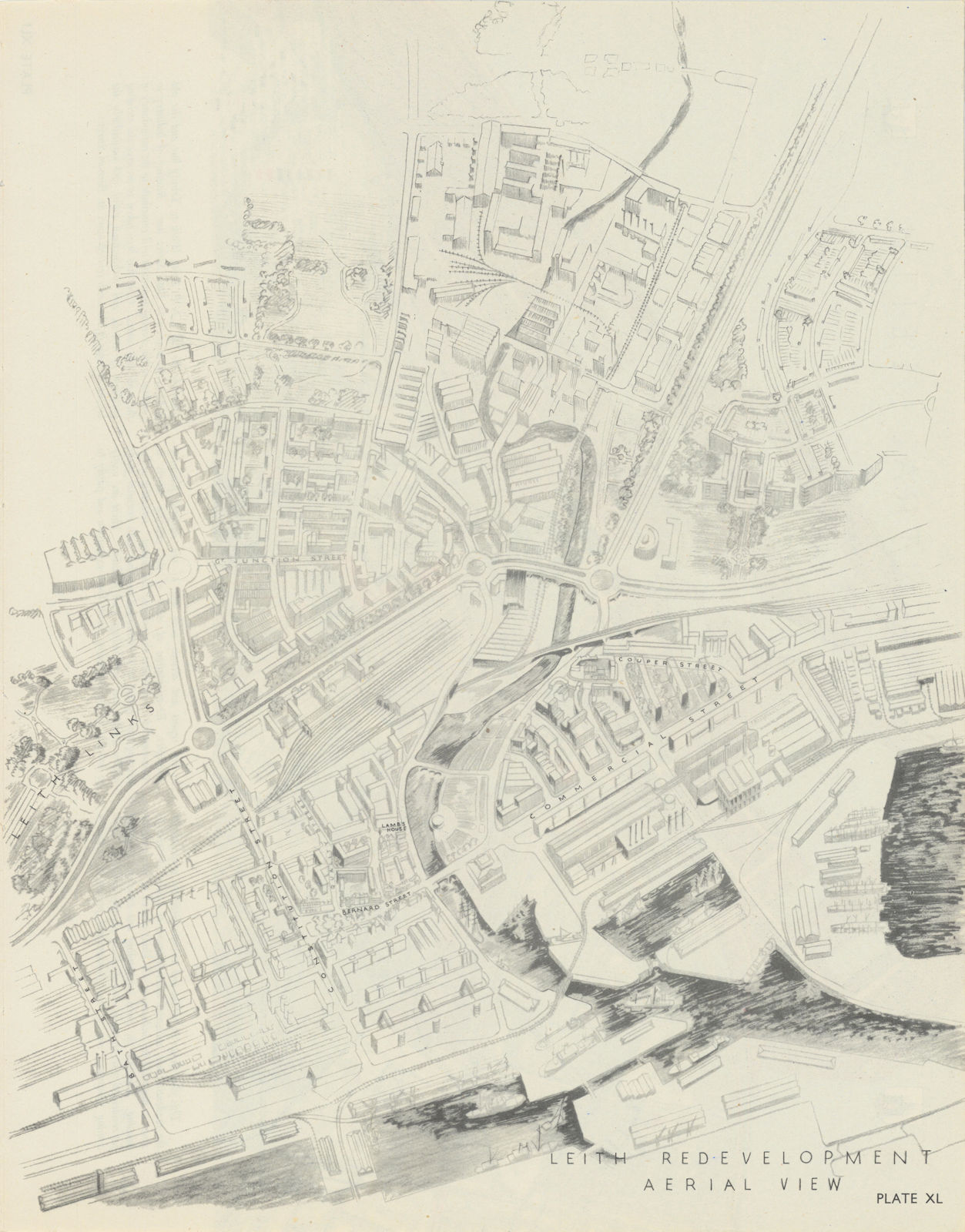 Associate Product EDINBURGH. Leith Redevelopment proposal aerial view. ABERCROMBIE 1949 old map