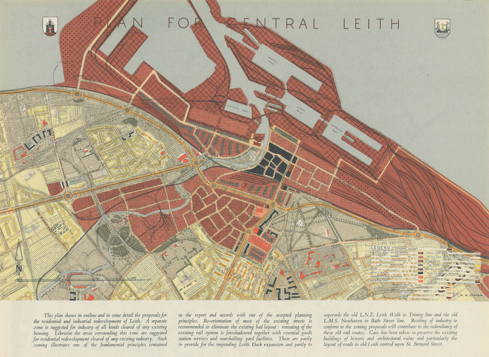 Associate Product Plan for Central Leith, Edinburgh. PATRICK ABERCROMBIE 1949 old vintage map