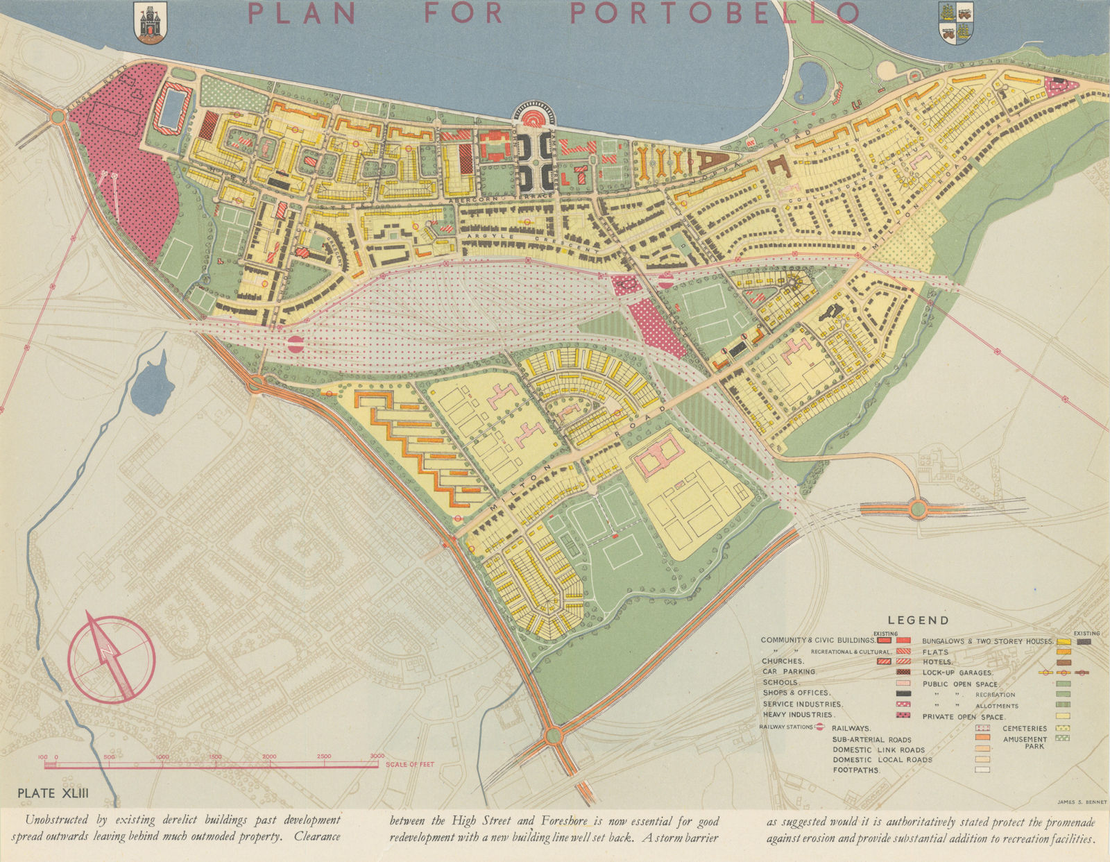 Plan for Portobello, Edinburgh. PATRICK ABERCROMBIE 1949 old vintage map chart