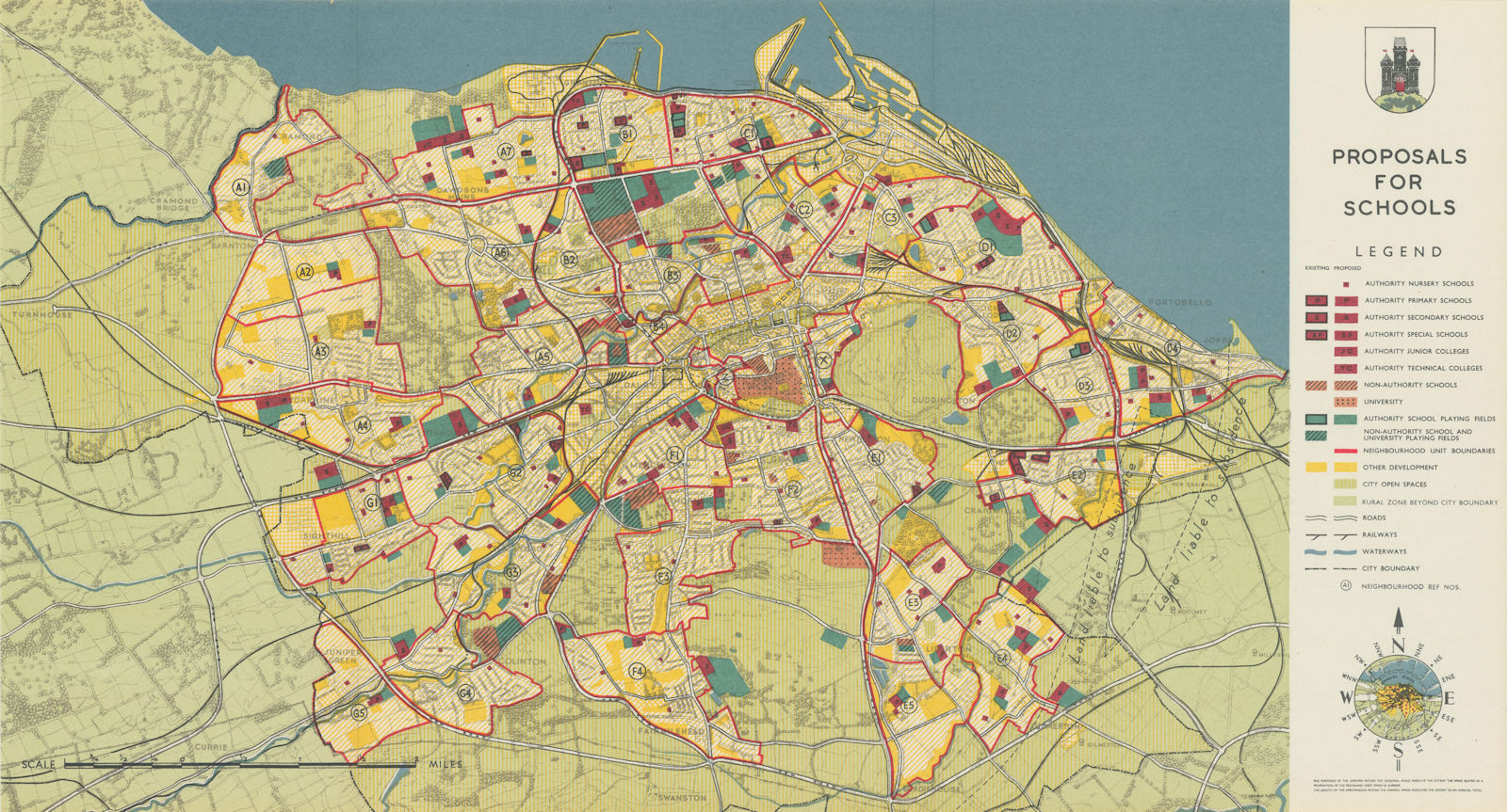 EDINBURGH. Proposals for Schools. PATRICK PATRICK ABERCROMBIE 1949 old map