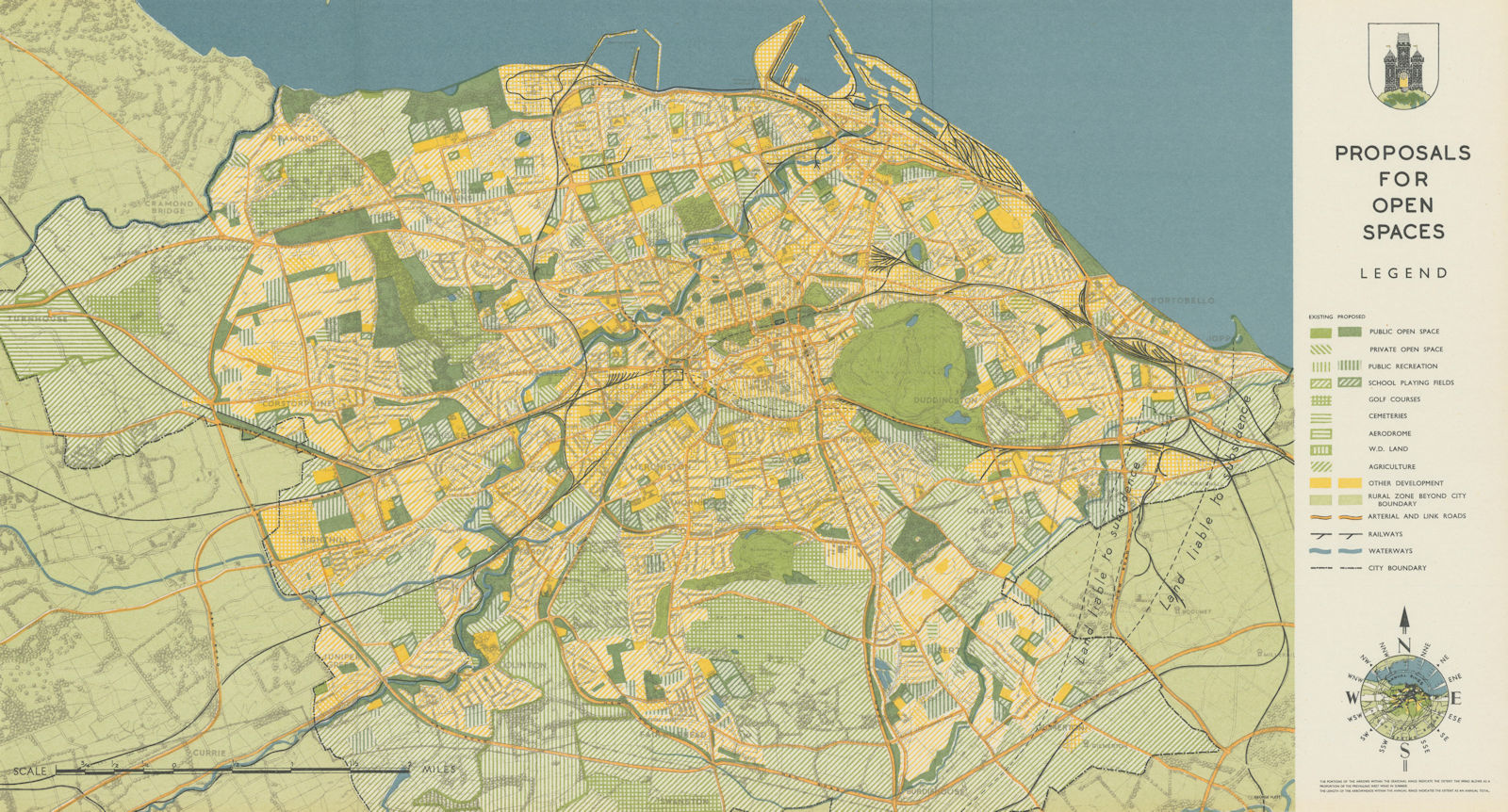 EDINBURGH. Proposals for Open Spaces. PATRICK ABERCROMBIE 1949 old vintage map