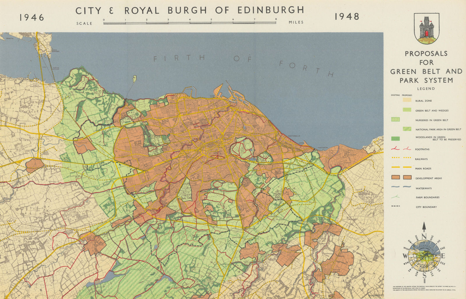 EDINBURGH. Proposals for Green Belt and Park System. ABERCROMBIE 1949 old map