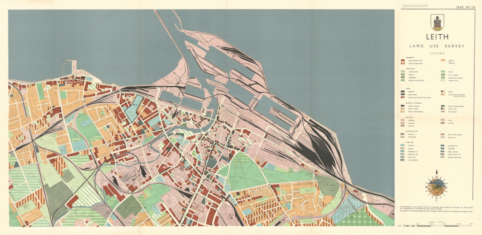 EDINBURGH. Land Utilisation Survey of Leith. PATRICK ABERCROMBIE 1949 old map