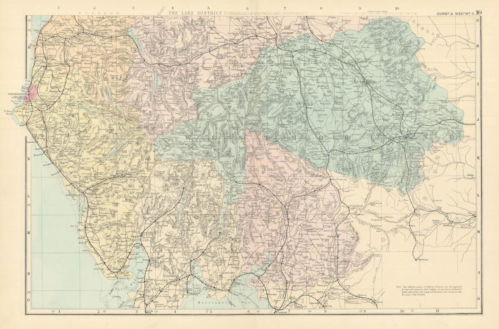 Associate Product LAKE DISTRICT Cumbria & Westmorland (South sheet) County map GW BACON 1891