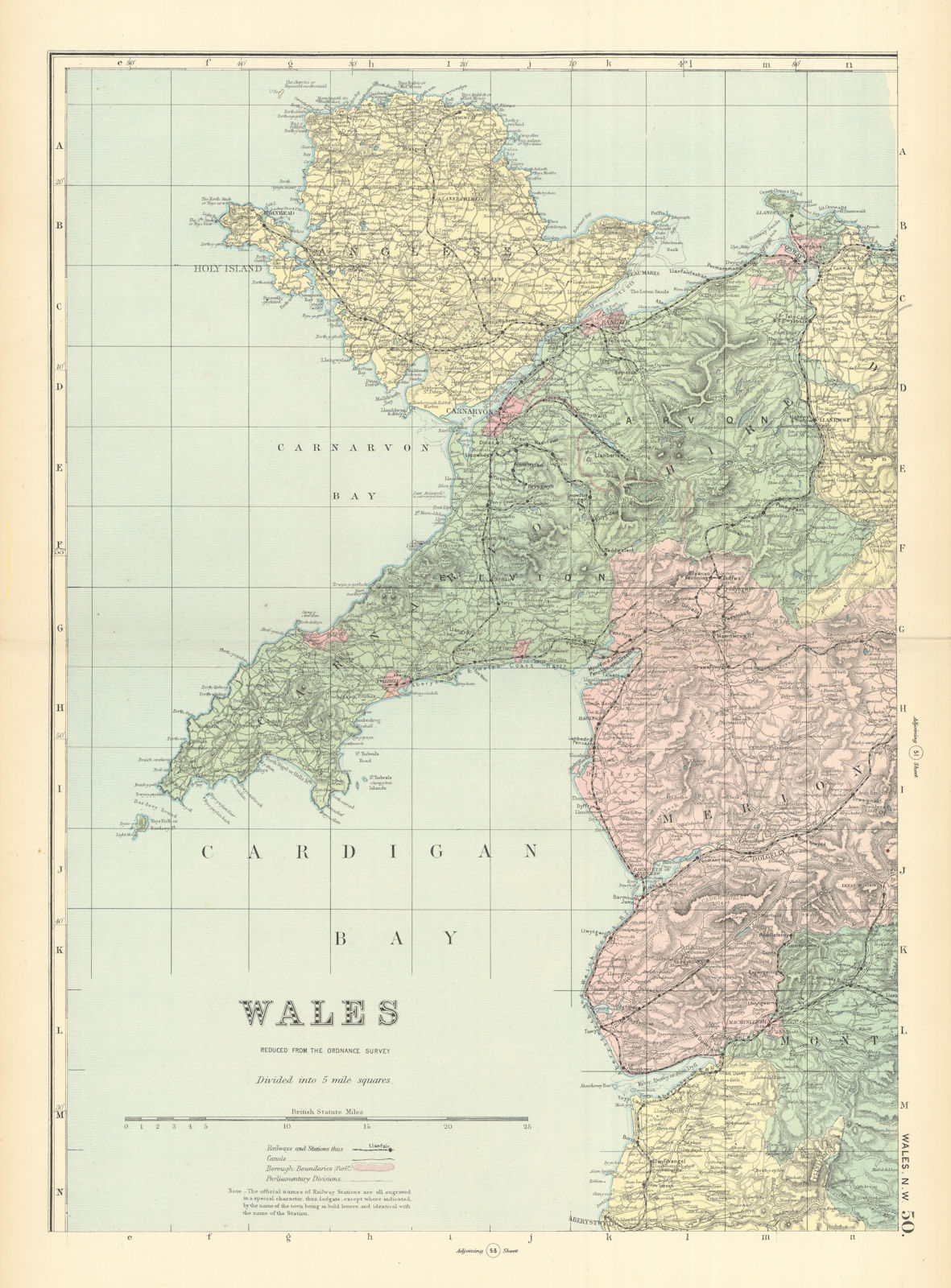 WALES (North West) Anglesey Snowdonia Gwynedd antique map by GW BACON 1891