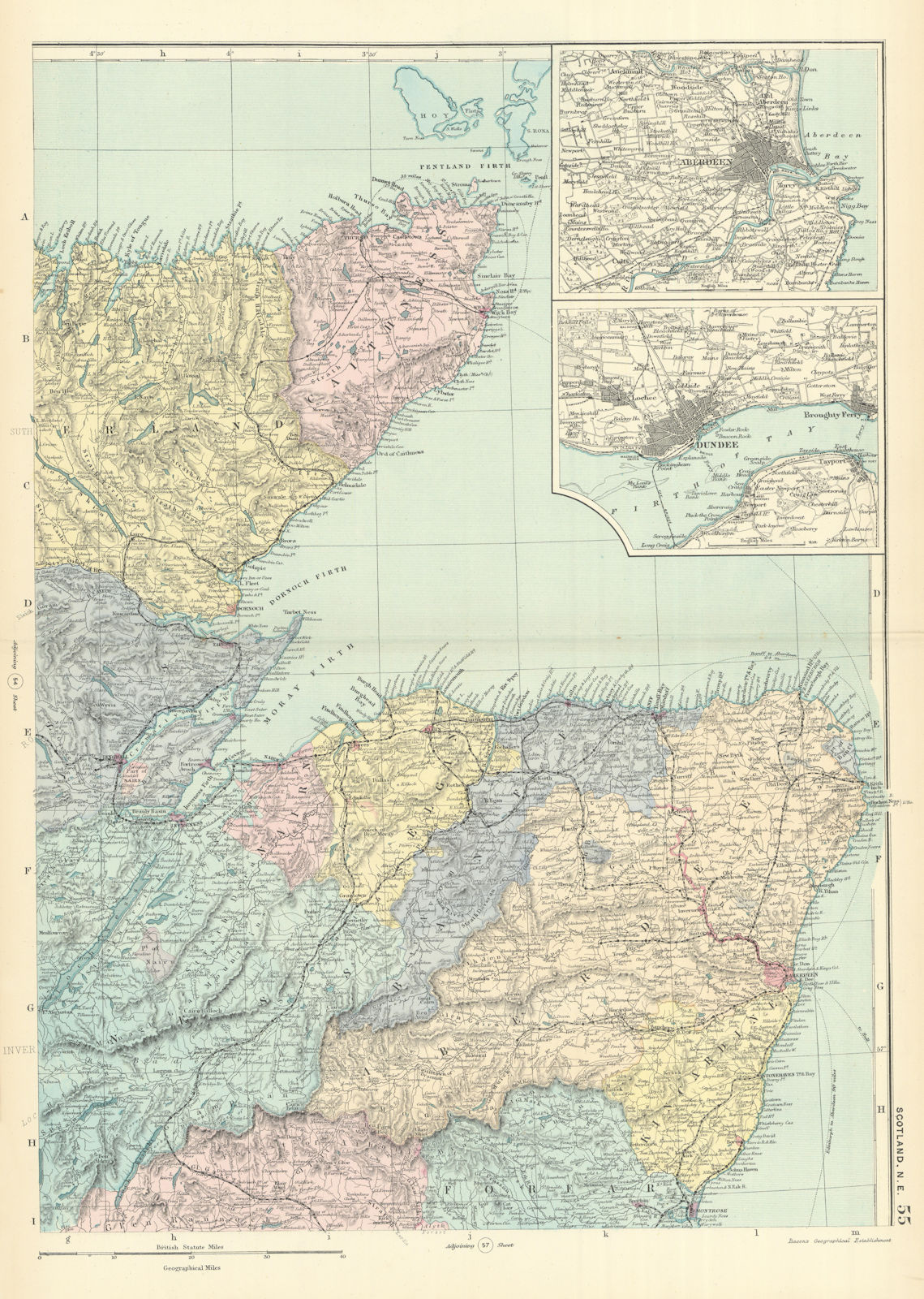 SCOTLAND (North East) Highlands Aberdeen Inverness Banff GW BACON 1891 old map