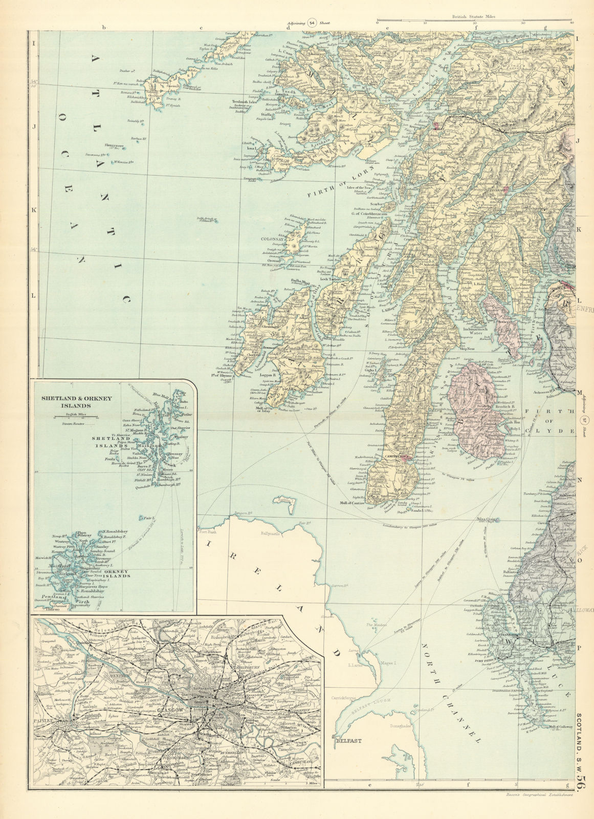 SCOTLAND (South West) Argyll Bute Islay Jura Mull GW BACON 1891 old map