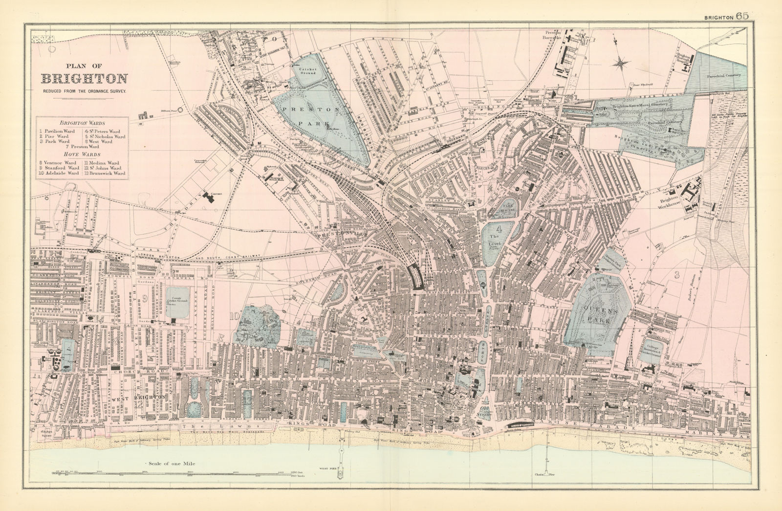 Associate Product BRIGHTON & HOVE antique town city plan by GW BACON Sussex 1891 old map